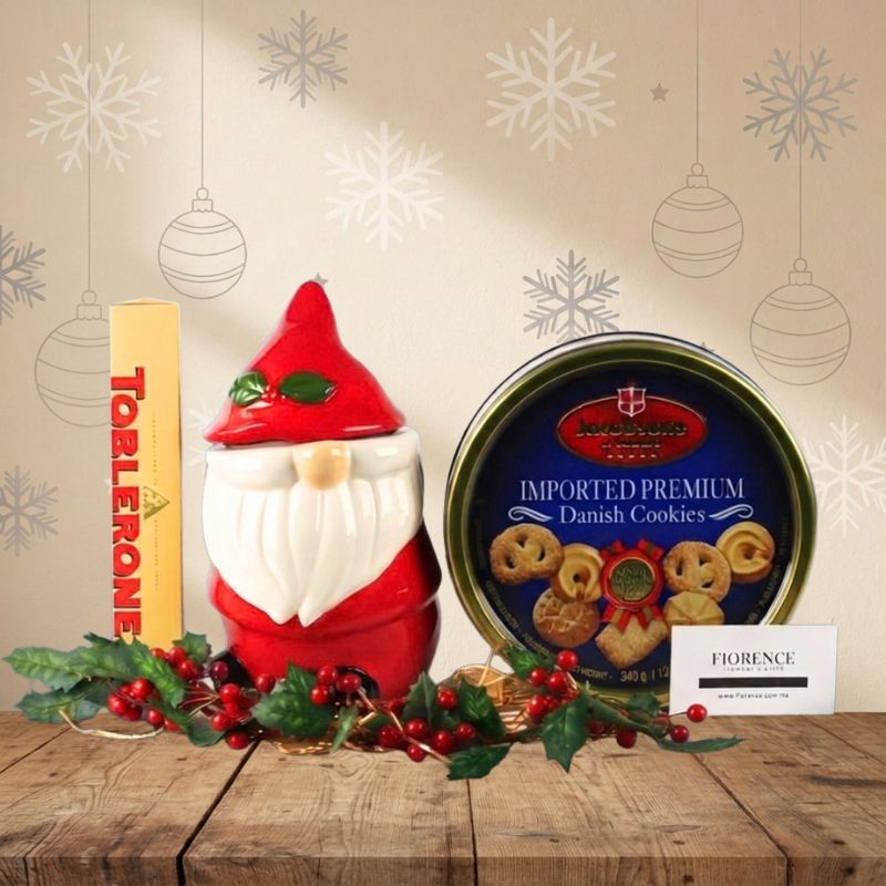 Regalo con galletero de  "Elfo Navideño"; Chocolate y galletas