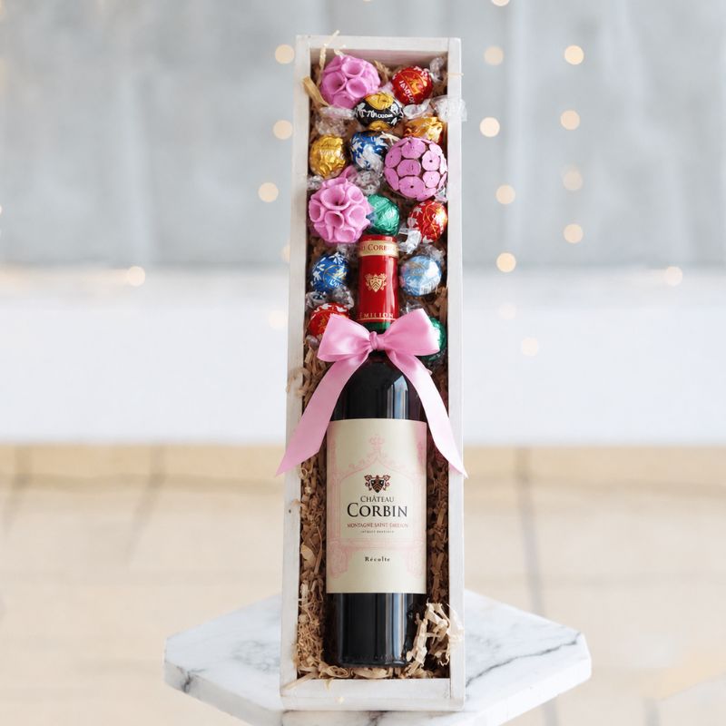 Regalo con Vino Tinto y Chocolates