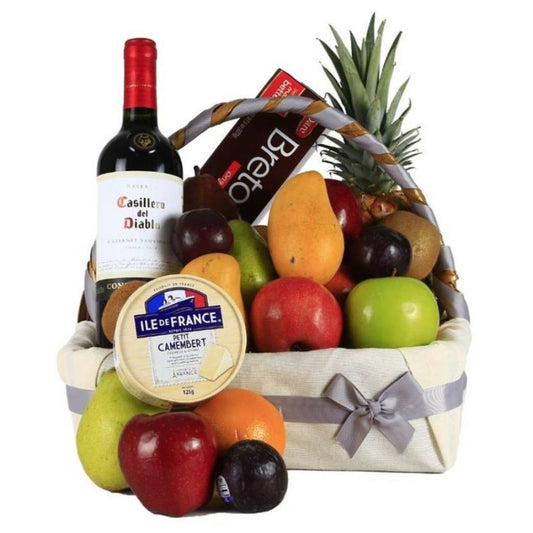 Gourmet Fruit Basket with Wine