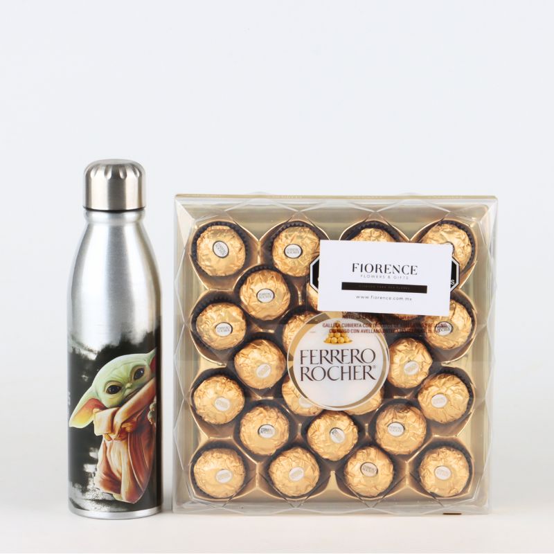 Set de Regalo con Termo de Acero Grogu y Chocolates Ferrero Rocher